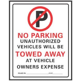 No Parking Sign, Red/Black Plastic, 19 x 15-In.