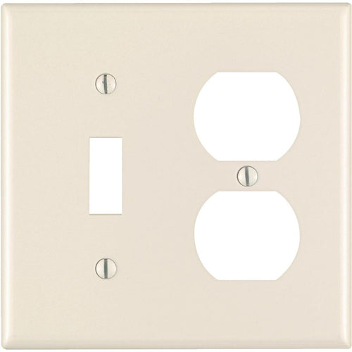 Leviton 2-Gang Plastic Single Toggle/Duplex Outlet Wall Plate, Light Almond