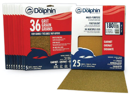 Blue Dolphin Natural Garnet Sandpaper, 9 In. X 11 In., 150 Grit, 25 Pack,