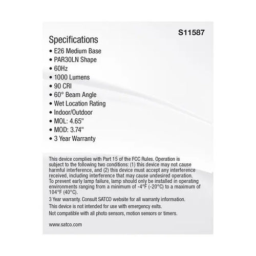 Satco S11587 11PAR30LN/LED/5CCT/WFL/120V