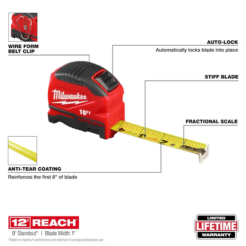 Milwaukee 16ft Auto-Lock Tape Measure