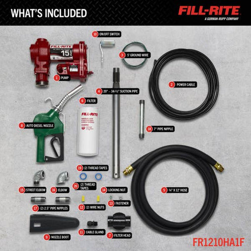 Fill Rite 12V DC 15 GPM Fuel Transfer Pump with Nozzle and Particulate Filter Kit