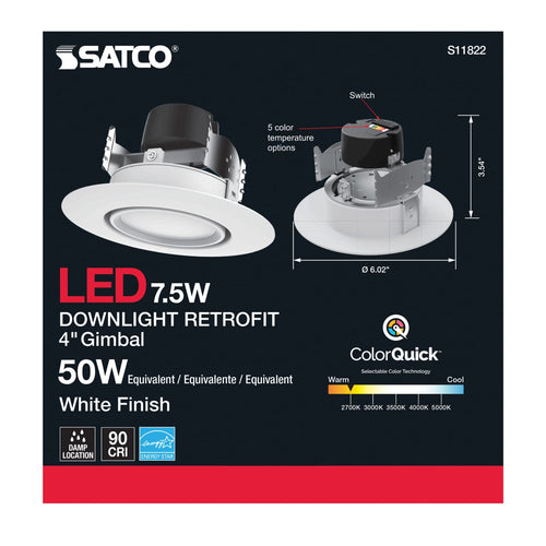Satco Products S11822 7.5WLED/DIR/4/60'/CCT-SEL/120V