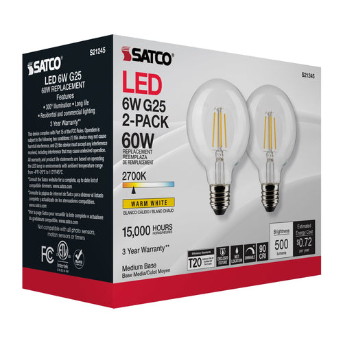 Satco Products S21245 6G25/LED/CL/927/120V/2PK