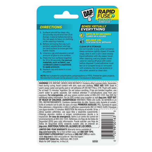 DAP RapidFuse Flex Gel Super Glue