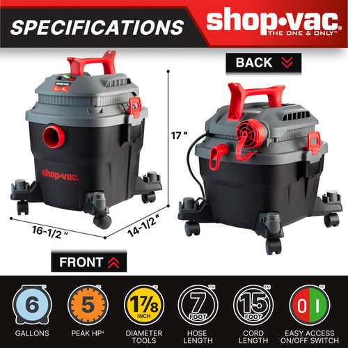 Shop-Vac® 6 Gallon 5.0 Peak HP Wet/Dry Vacuum