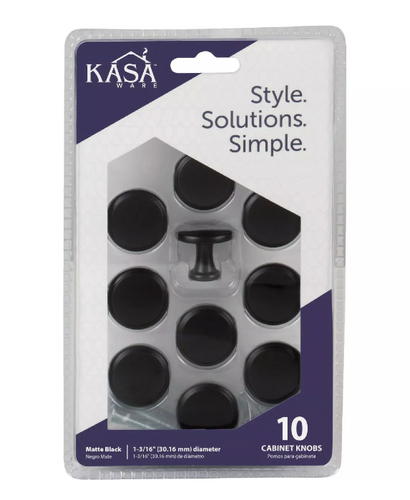 KasaWare 1-3/16 In. Diameter Matte Black Flat Round Knob (10-Pack)
