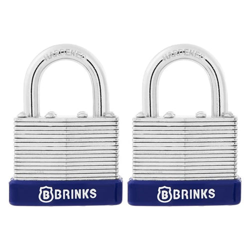 Brinks 1-9/16in. (40mm) Laminated Steel Padlock 7/8 Shackle Clearance 2-Pack