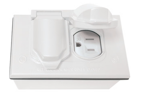 Southwire Single Gang White Horizontal Weatherproof Duplex Cover with Duplex Device & Single Gang Junction Box