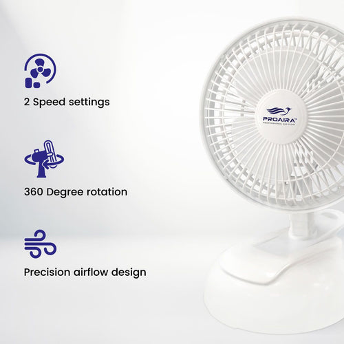 Proaira 6 Clip Desk Fan 2 in 1 with Integrated Base White