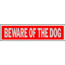 Beware Of Dog Sign, Red Aluminum, 2 x 8-In.