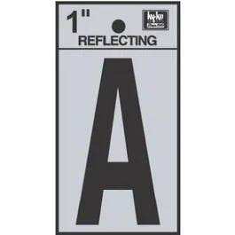 Address Letters, A, Reflective Black/Silver Vinyl, Adhesive, 1-In.