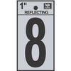 Address Numbers, 8, Reflective Black/Silver Vinyl, Adhesive, 1-In.