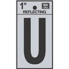 Address Letters, U, Reflective Black/Silver Vinyl, Adhesive, 1-In.