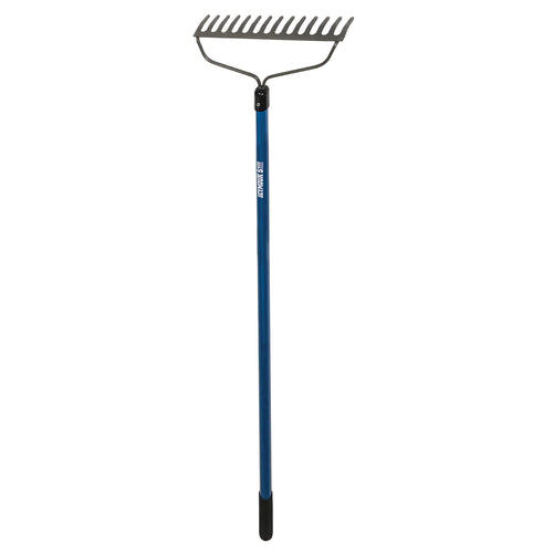 Seymour Midwest Bow Rake, Welded 14 Tine 15 Head, 60 Blue Fiberglass Handle