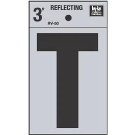 Address Letter, T, Black Reflective Vinyl, Adhesive, 3-In.