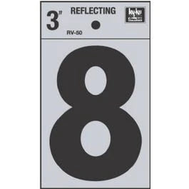 Address Number 8, Reflective Black Vinyl, 3-In.