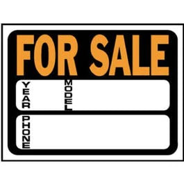 Auto For Sale Sign, Hy-Glo Orange/ Black Plastic, 9 x 12-In.