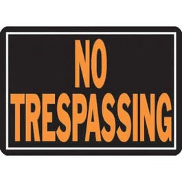 No Trespassing Sign, Hy-Glo Orange & Black Aluminum, 10 x 14-In.