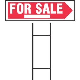 For Sale Sign, Red & White Plastic With H-Bracket, 10 x 24-In.