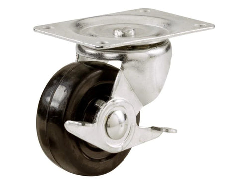 Shepherd Hardware 3-Inch Rubber Swivel Plate Caster with Side Brake, 175-lb Load Capacity