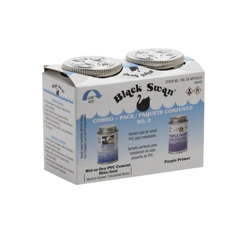 Black Swan's Combo Pack No. 2 - Wet-Or-Dry PVC Cement (Blue) - Medium Bodied & Purple Primer 4 oz.