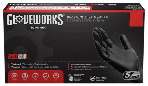Ammex GlovePlus Black Nitrile Industrial Powder-Free 5 Mil Disposable Gloves (100 Pack)