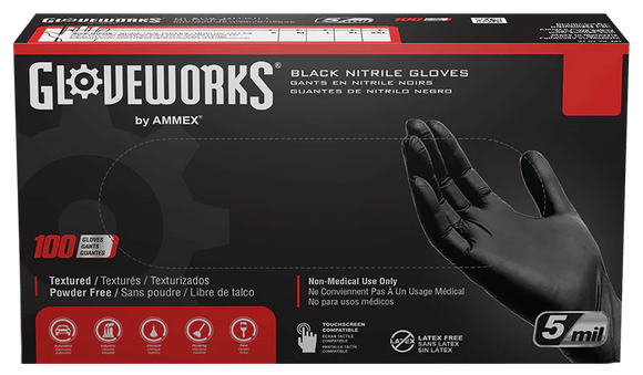 Ammex GlovePlus Black Nitrile Industrial Powder-Free 5 Mil Disposable Gloves (100 Pack)