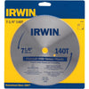 Irwin Steel 7-1/4 In. 140-Tooth Smooth Finish Ripping/Crosscutting Circular Saw Blade