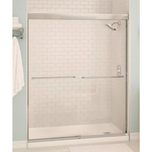 Maax Aura 59.5 In. W. X 71 In. H. Brushed Nickel Frameless Clear Glass Sliding Shower Door