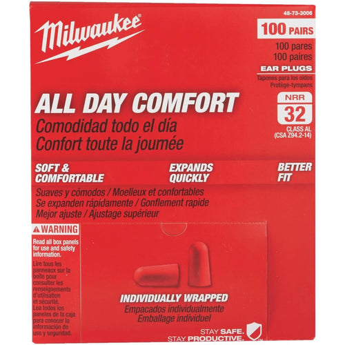 Milwaukee Foam 32 dB Individually Wrapped Ear Plugs (100-Pair)