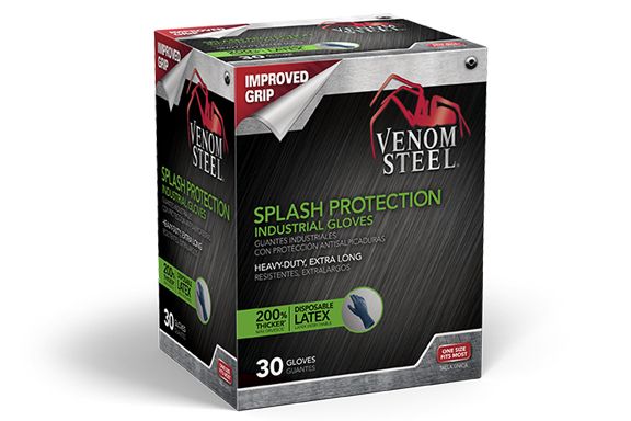 Venom Steel Splash Protection Industrial Latex Gloves, One Size Blue